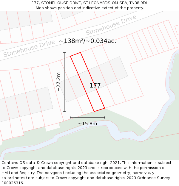 177, STONEHOUSE DRIVE, ST LEONARDS-ON-SEA, TN38 9DL: Plot and title map
