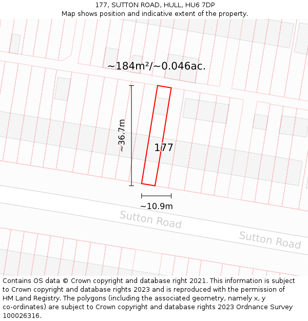 177, SUTTON ROAD, HULL, HU6 7DP: Plot and title map