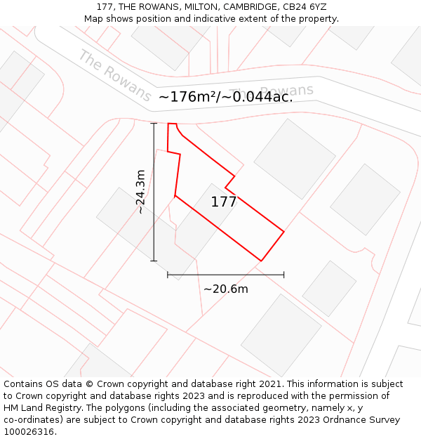 177, THE ROWANS, MILTON, CAMBRIDGE, CB24 6YZ: Plot and title map
