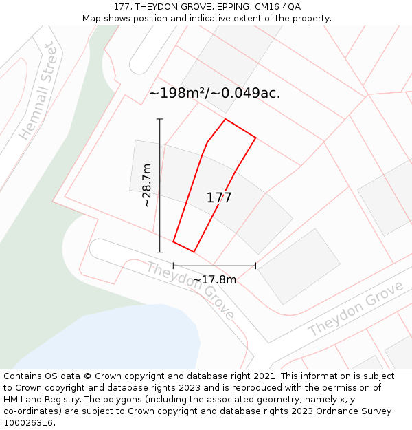 177, THEYDON GROVE, EPPING, CM16 4QA: Plot and title map