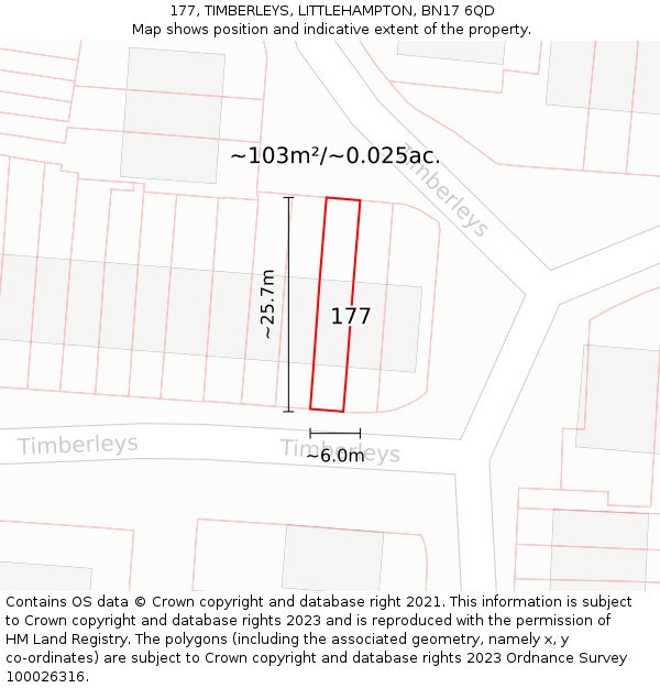 177, TIMBERLEYS, LITTLEHAMPTON, BN17 6QD: Plot and title map