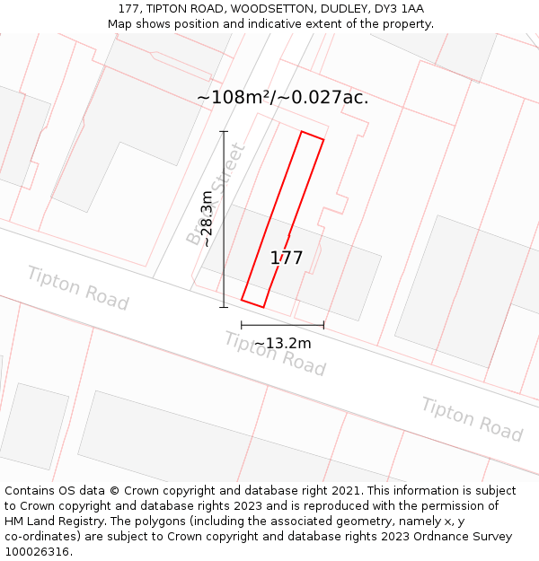 177, TIPTON ROAD, WOODSETTON, DUDLEY, DY3 1AA: Plot and title map