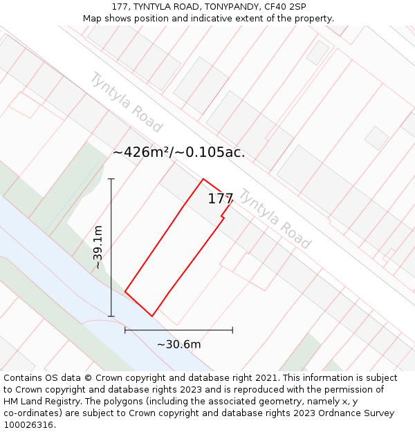 177, TYNTYLA ROAD, TONYPANDY, CF40 2SP: Plot and title map