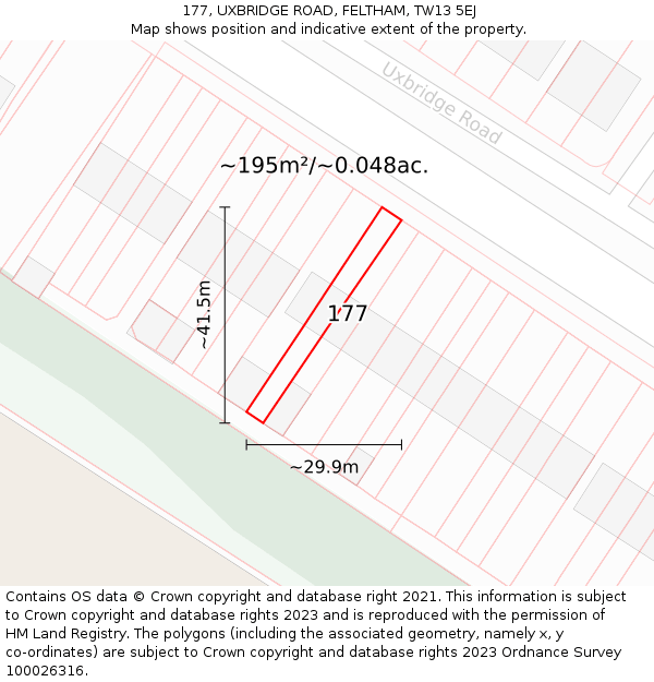 177, UXBRIDGE ROAD, FELTHAM, TW13 5EJ: Plot and title map