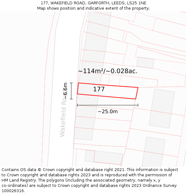 177, WAKEFIELD ROAD, GARFORTH, LEEDS, LS25 1NE: Plot and title map