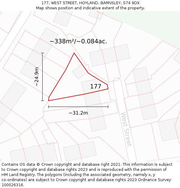 177, WEST STREET, HOYLAND, BARNSLEY, S74 9DX: Plot and title map