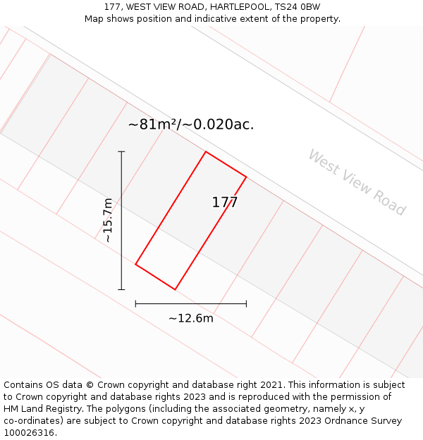 177, WEST VIEW ROAD, HARTLEPOOL, TS24 0BW: Plot and title map