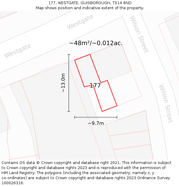 177, WESTGATE, GUISBOROUGH, TS14 6ND: Plot and title map