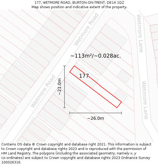 177, WETMORE ROAD, BURTON-ON-TRENT, DE14 1QZ: Plot and title map