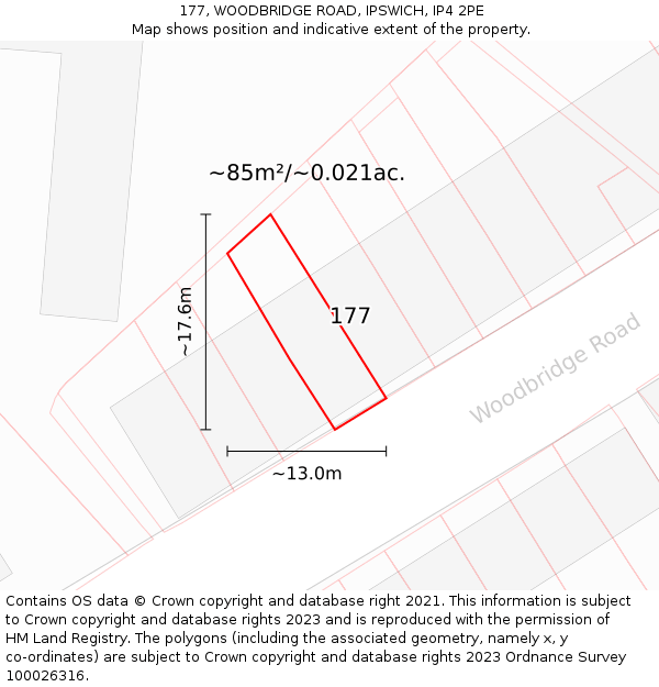 177, WOODBRIDGE ROAD, IPSWICH, IP4 2PE: Plot and title map