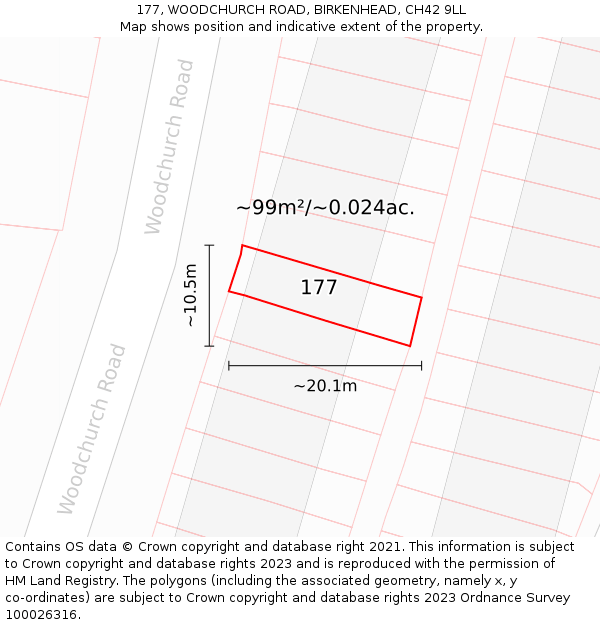177, WOODCHURCH ROAD, BIRKENHEAD, CH42 9LL: Plot and title map