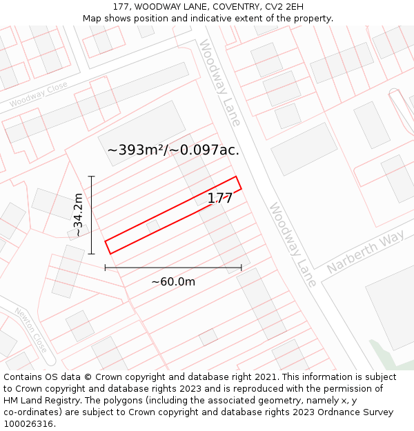 177, WOODWAY LANE, COVENTRY, CV2 2EH: Plot and title map
