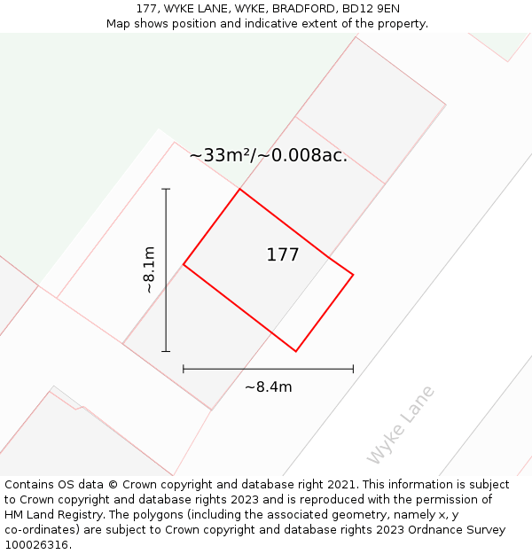177, WYKE LANE, WYKE, BRADFORD, BD12 9EN: Plot and title map