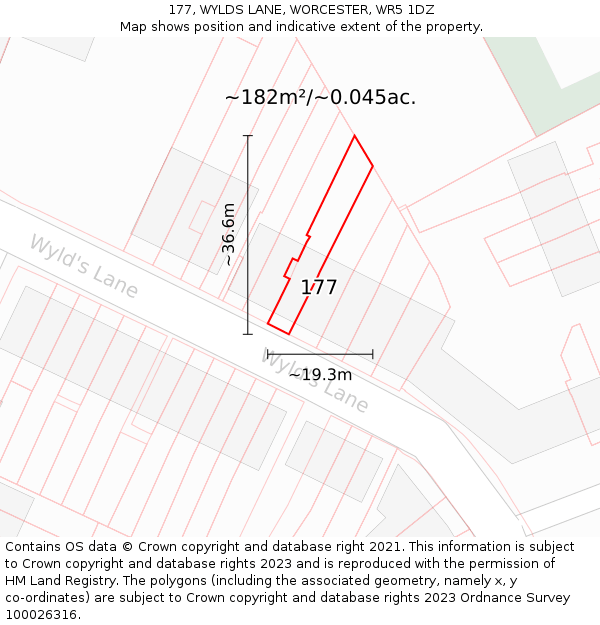 177, WYLDS LANE, WORCESTER, WR5 1DZ: Plot and title map