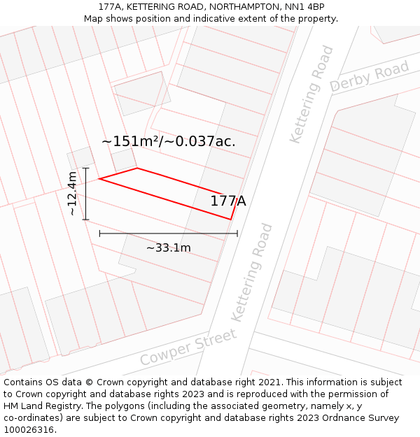 177A, KETTERING ROAD, NORTHAMPTON, NN1 4BP: Plot and title map