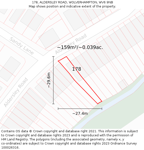 178, ALDERSLEY ROAD, WOLVERHAMPTON, WV6 9NB: Plot and title map