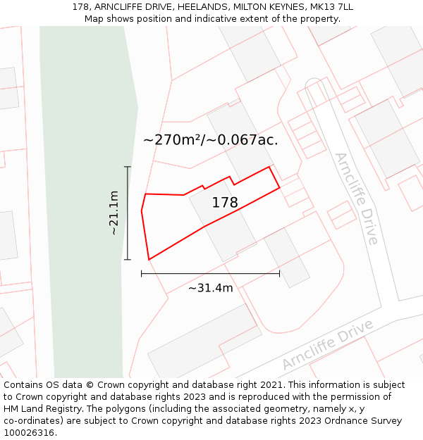 178, ARNCLIFFE DRIVE, HEELANDS, MILTON KEYNES, MK13 7LL: Plot and title map