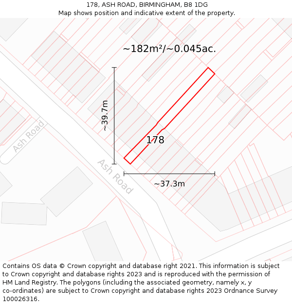 178, ASH ROAD, BIRMINGHAM, B8 1DG: Plot and title map