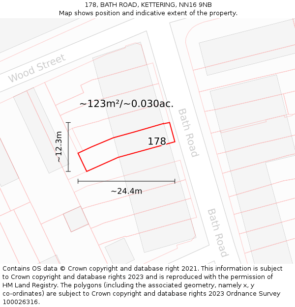 178, BATH ROAD, KETTERING, NN16 9NB: Plot and title map