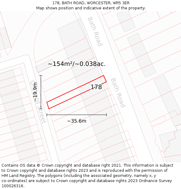 178, BATH ROAD, WORCESTER, WR5 3ER: Plot and title map