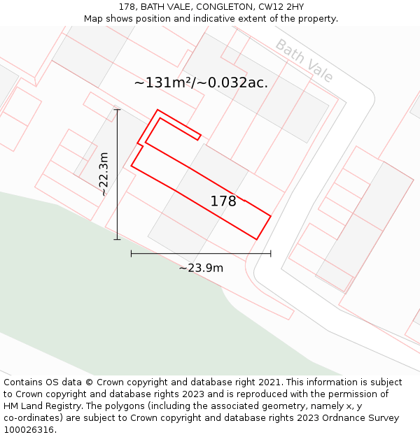 178, BATH VALE, CONGLETON, CW12 2HY: Plot and title map