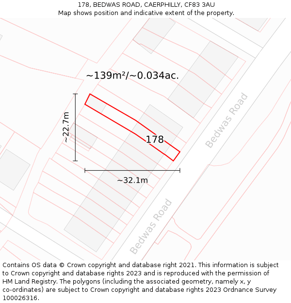 178, BEDWAS ROAD, CAERPHILLY, CF83 3AU: Plot and title map