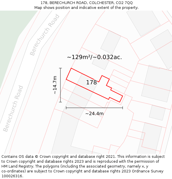 178, BERECHURCH ROAD, COLCHESTER, CO2 7QQ: Plot and title map