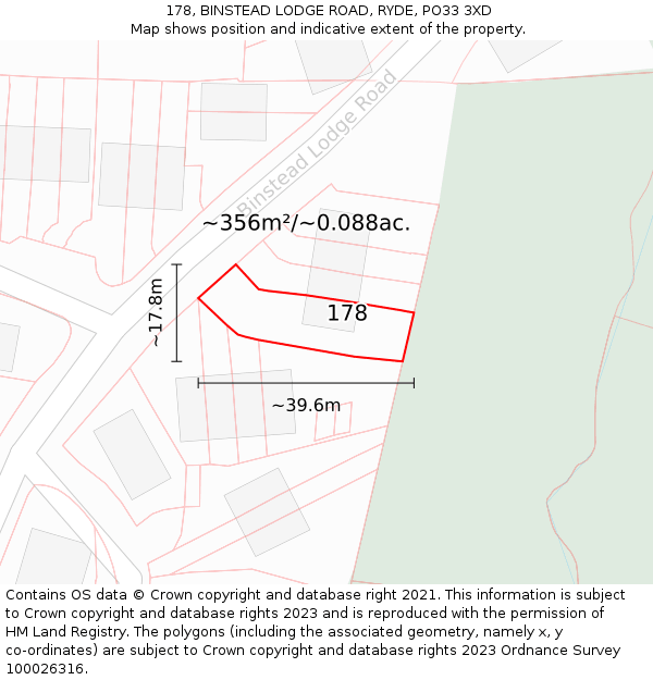 178, BINSTEAD LODGE ROAD, RYDE, PO33 3XD: Plot and title map