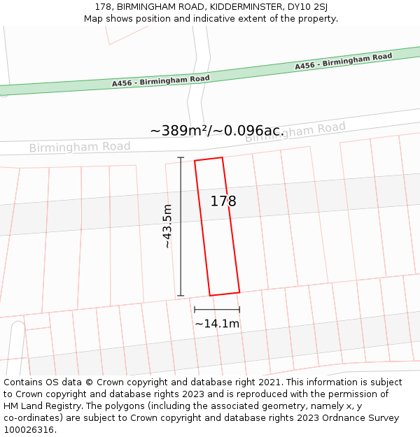 178, BIRMINGHAM ROAD, KIDDERMINSTER, DY10 2SJ: Plot and title map