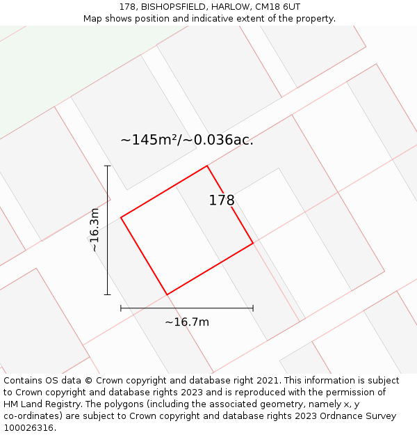 178, BISHOPSFIELD, HARLOW, CM18 6UT: Plot and title map