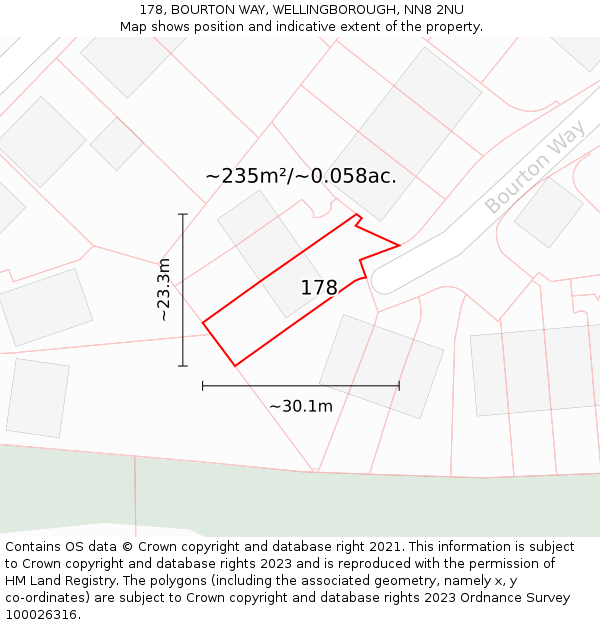 178, BOURTON WAY, WELLINGBOROUGH, NN8 2NU: Plot and title map