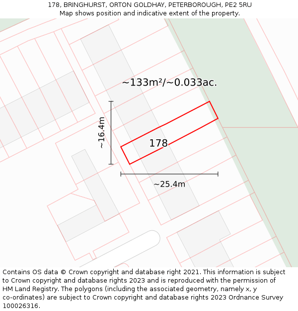 178, BRINGHURST, ORTON GOLDHAY, PETERBOROUGH, PE2 5RU: Plot and title map