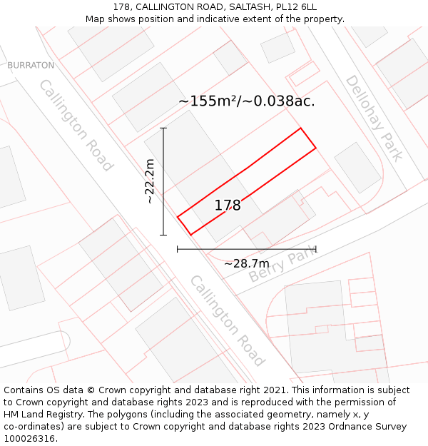 178, CALLINGTON ROAD, SALTASH, PL12 6LL: Plot and title map