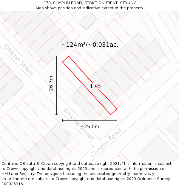 178, CHAPLIN ROAD, STOKE-ON-TRENT, ST3 4NG: Plot and title map