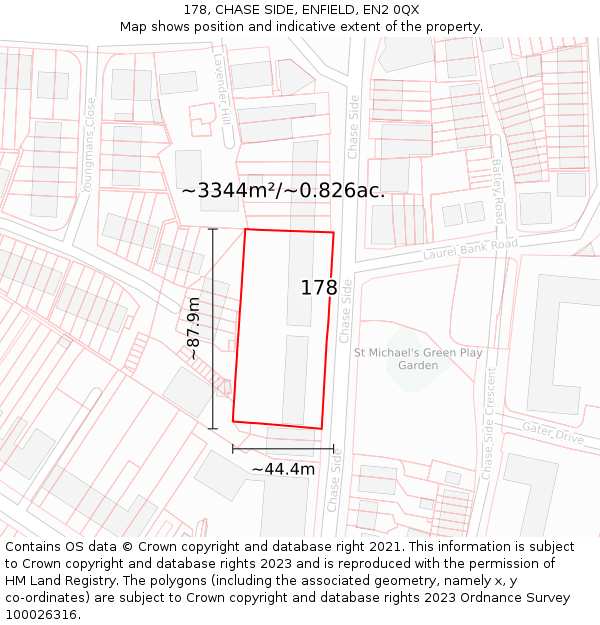 178, CHASE SIDE, ENFIELD, EN2 0QX: Plot and title map