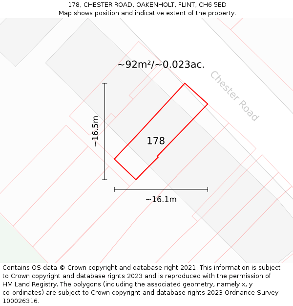 178, CHESTER ROAD, OAKENHOLT, FLINT, CH6 5ED: Plot and title map