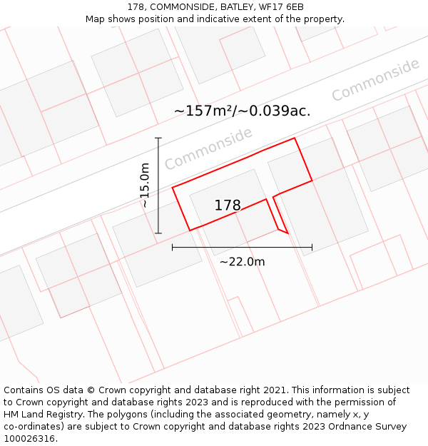 178, COMMONSIDE, BATLEY, WF17 6EB: Plot and title map