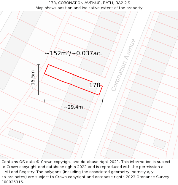 178, CORONATION AVENUE, BATH, BA2 2JS: Plot and title map