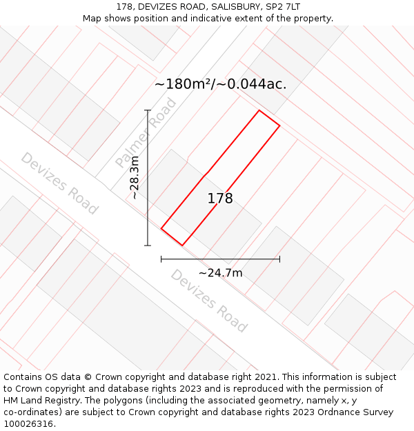 178, DEVIZES ROAD, SALISBURY, SP2 7LT: Plot and title map