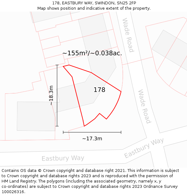 178, EASTBURY WAY, SWINDON, SN25 2FP: Plot and title map