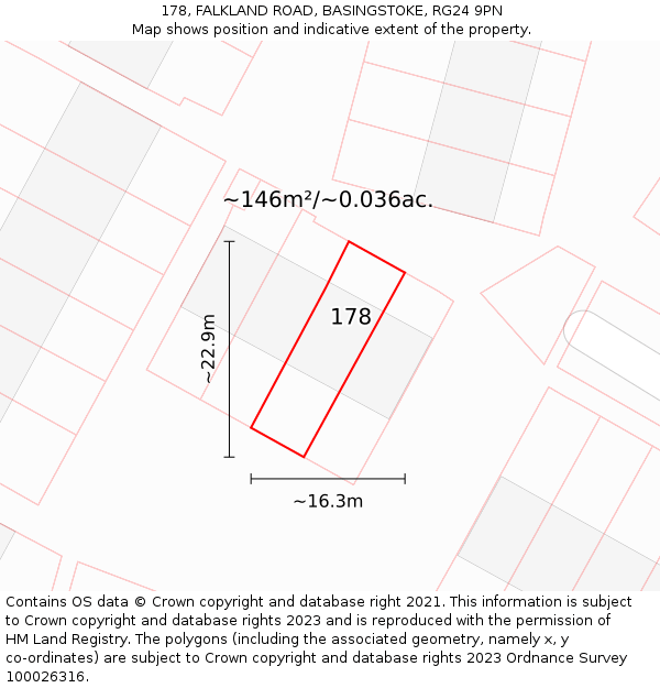 178, FALKLAND ROAD, BASINGSTOKE, RG24 9PN: Plot and title map