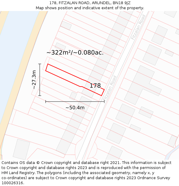 178, FITZALAN ROAD, ARUNDEL, BN18 9JZ: Plot and title map