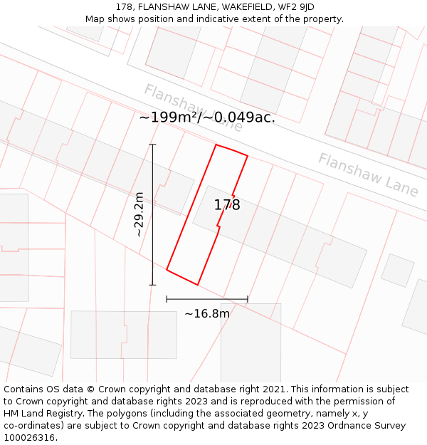 178, FLANSHAW LANE, WAKEFIELD, WF2 9JD: Plot and title map