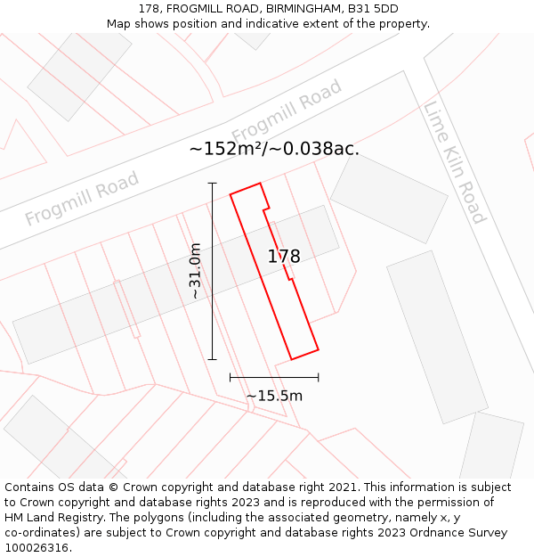 178, FROGMILL ROAD, BIRMINGHAM, B31 5DD: Plot and title map