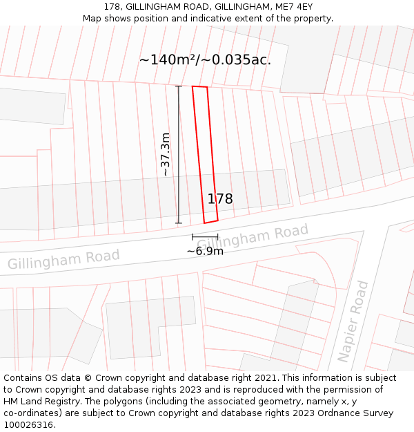 178, GILLINGHAM ROAD, GILLINGHAM, ME7 4EY: Plot and title map