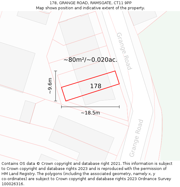 178, GRANGE ROAD, RAMSGATE, CT11 9PP: Plot and title map