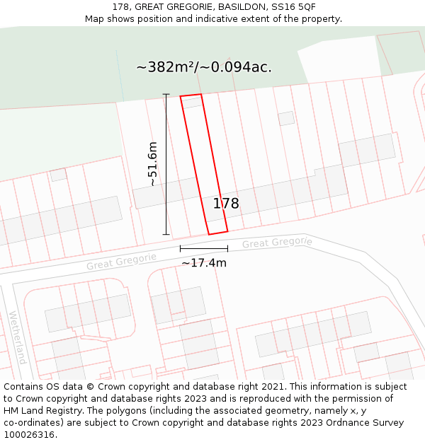 178, GREAT GREGORIE, BASILDON, SS16 5QF: Plot and title map