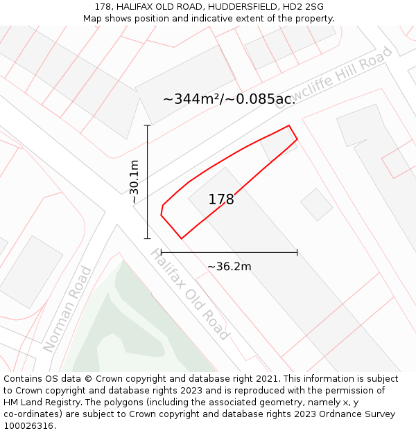 178, HALIFAX OLD ROAD, HUDDERSFIELD, HD2 2SG: Plot and title map