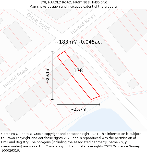 178, HAROLD ROAD, HASTINGS, TN35 5NG: Plot and title map