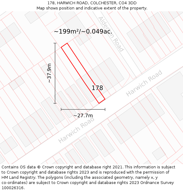 178, HARWICH ROAD, COLCHESTER, CO4 3DD: Plot and title map